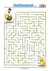 Free Printable themed Maze Worksheets for kids - Easter Hen